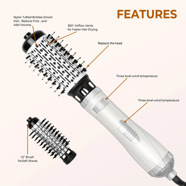 3-in-1 Hot Air Comb: Straighten, Curl & Style for Women