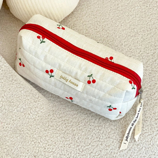 Cute Cherry Quilted Cosmetic Retro Travel & Makeup Pouch