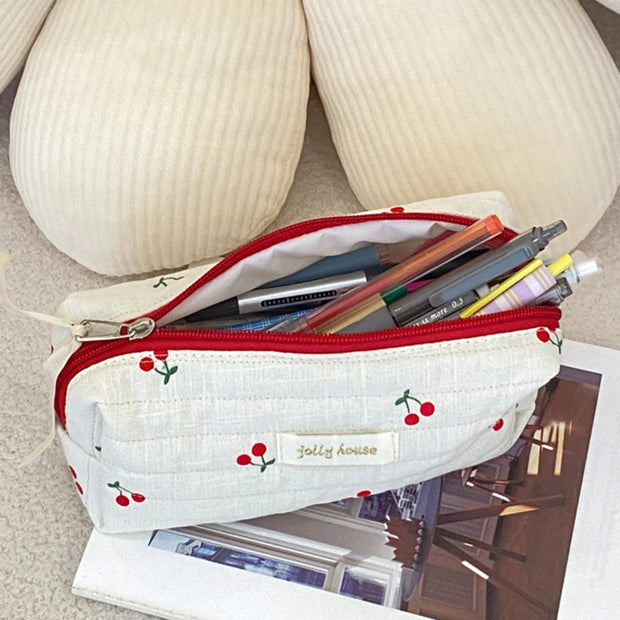 Cute Cherry Quilted Cosmetic Retro Travel & Makeup Pouch