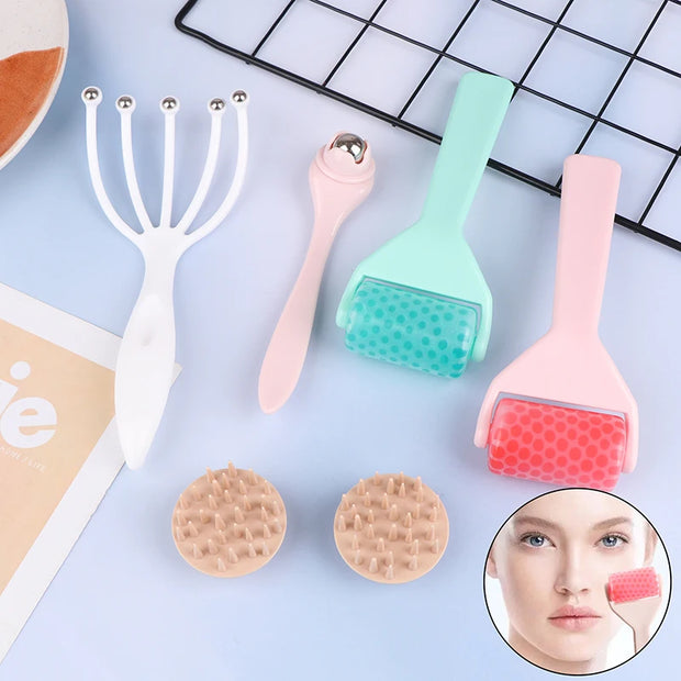 6pcs/set Facial Beauty Massage Ice Roller Five-claw Head Massager Eye Cream Stick Skin Care Gift Makeup Tool