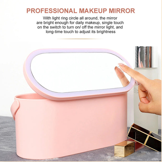 Rechargeable LED Vanity Mirror with Makeup Storage Case