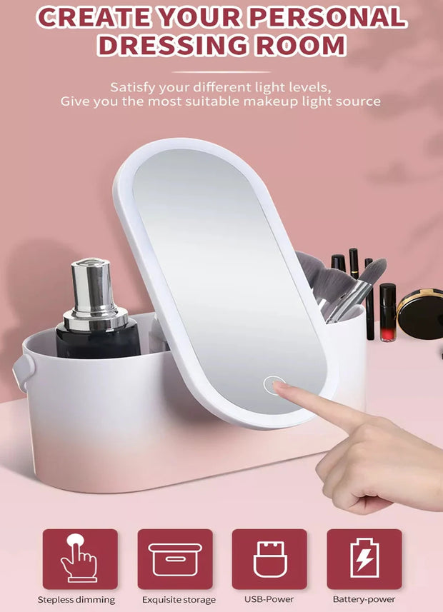 Rechargeable LED Vanity Mirror with Makeup Storage Case