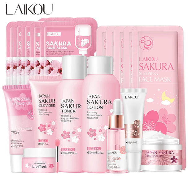 Japan Sakura Skincare Set: Cleanser, Serum & Sunscreen