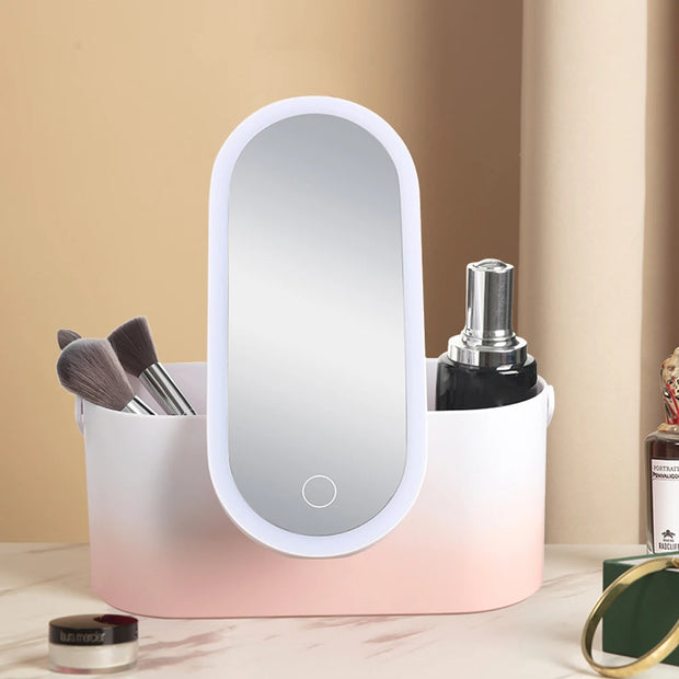 Rechargeable LED Vanity Mirror with Makeup Storage Case