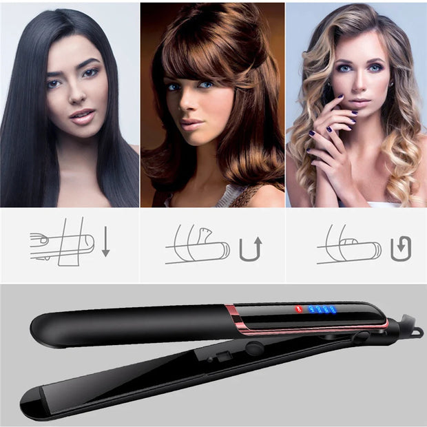 LED Display Hair Straightener & Curler: Infrared Flat Iron